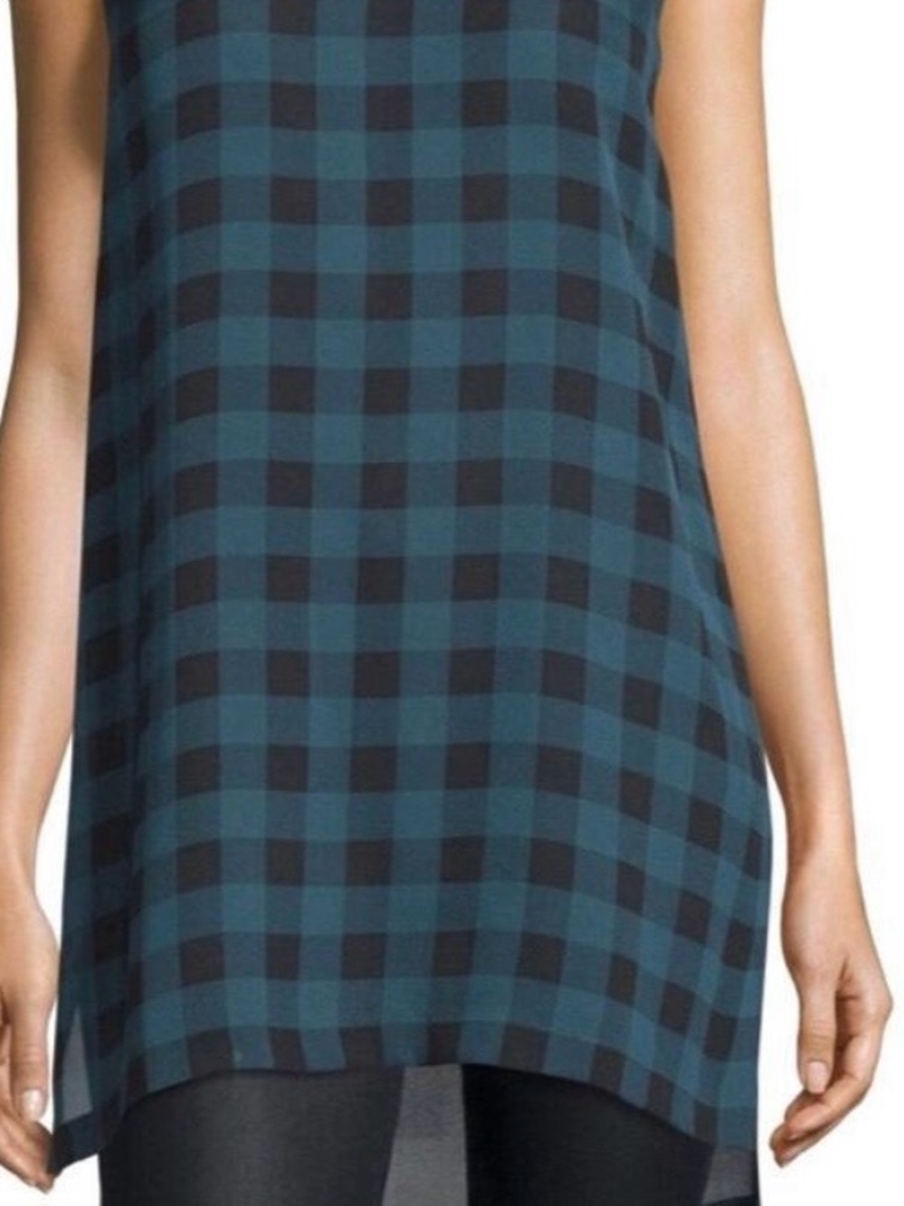 Eileen Fisher Women’s 1X Buffalo Check Black and Blue Tunic 100% Silk - Picture 9 of 10